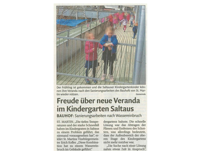 Dolomiten - Freude über neue Veranda im Kindergarten Saltaus