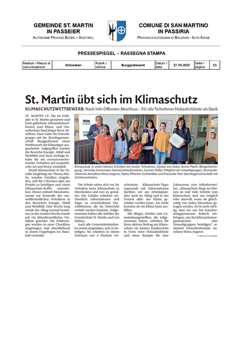 Dolomiten - St. Martin übt sich im Klimaschutz