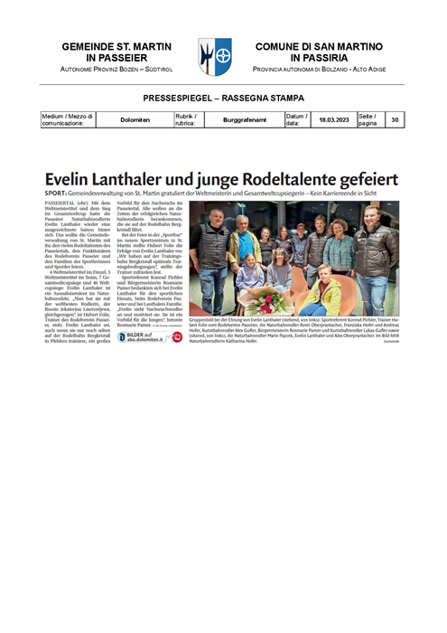 Dolomiten - Evelin Lanthaler und junge Rodeltalente gefeiert