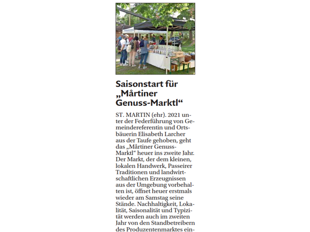 Dolomiten - Saisonstart für „Mårtiner Genuss Marktl“