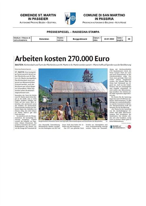 Dolomiten - Arbeiten kosten 270.000 Euro