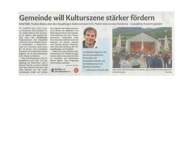 Dolomiten - Gemeinde will Kulturszene stärker fördern