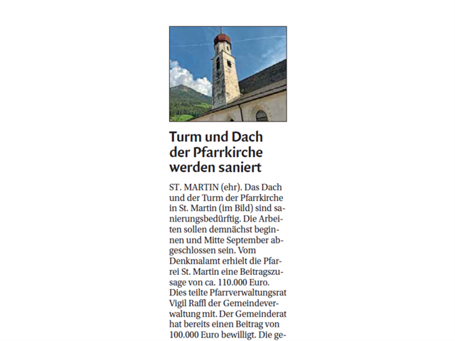 Dolomiten - Turm und Dach der Pfarrkirche werden saniert