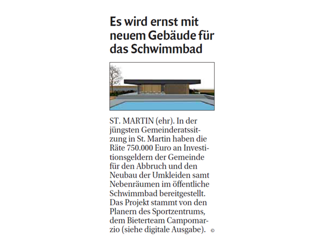 Dolomiten - Es wird ernst mit neuem Gebäude für das Schwimmbad