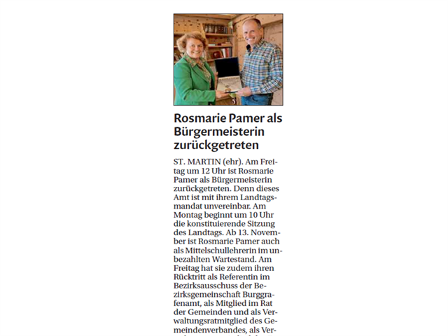 Dolomiten - Rosmarie Pamer als Bürgermeisterin zurückgetreten